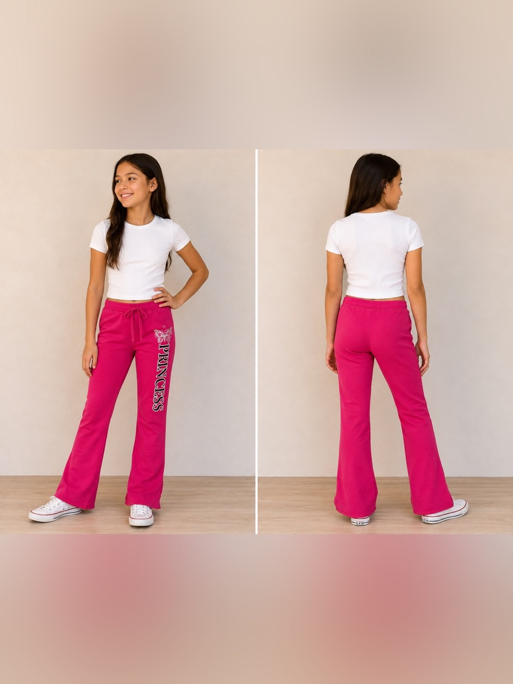 Arizona Girls Size 12 Pink Princess Butterfly Flare Sweatpants